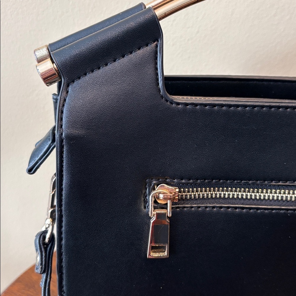 Miztique  satchel  Crossbody bag vegan Suede front panel & trim black/gold tone - Picture 7 of 17